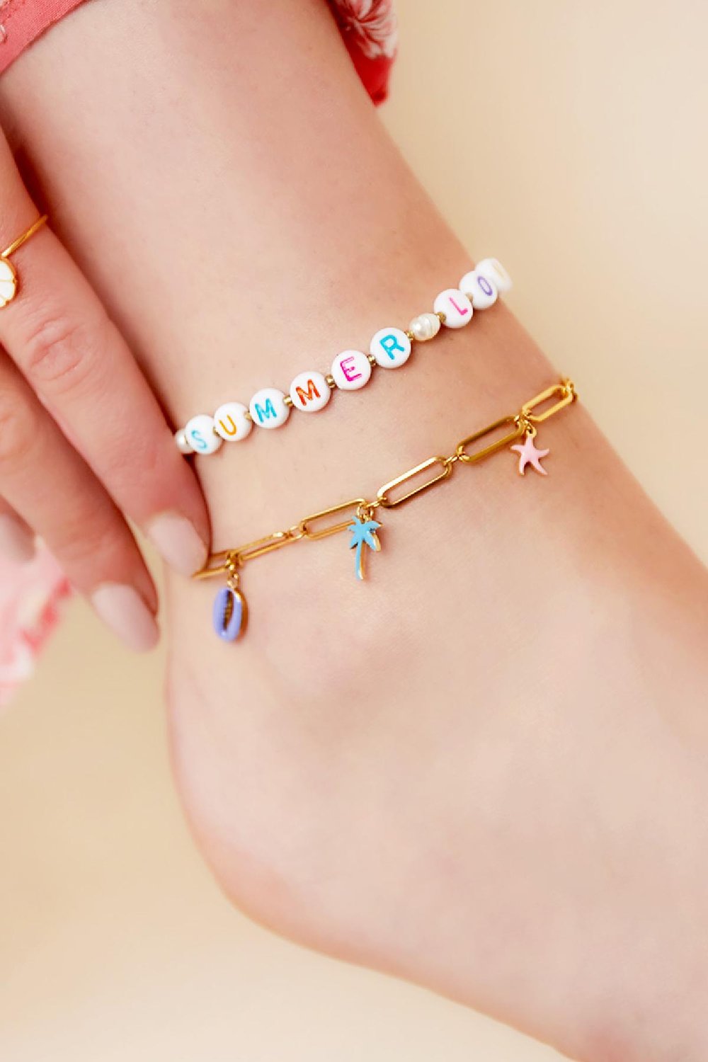 Roestvrijstalen enkelband met ketting Goud kleur Stainless Steel h5Afbeelding2